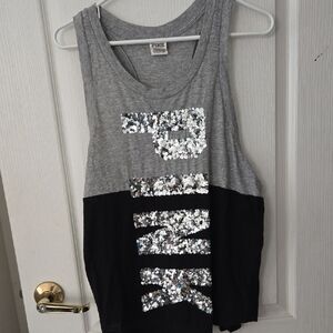 PINK Victoria's Secret Gray and Black Sequin Tank Top